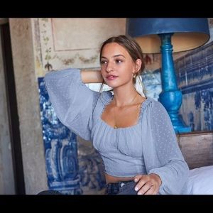 Swiss Dot Ruched Bust Crop Blouse